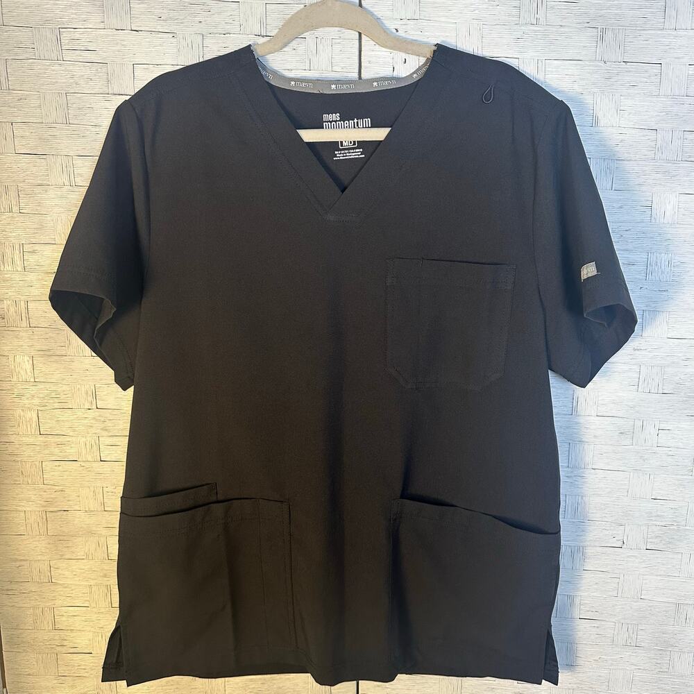 Men’s momentum by maevn scrub‎ shirt, black V-neck pockets medical wear Dr nurse